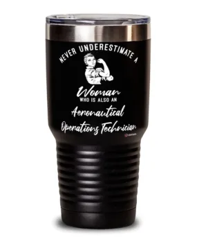 Aeronautical Operations Technician Tumbler Never Underestimate A Woman Who Is Also An Aeronautical Operations Tech 30oz Stainless Steel Black