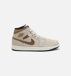 Air Jordan 1 Retro Mid SE Brown Elephant Mens Lifestyle Shoe - Light Orewood Brown/Metallic Gold