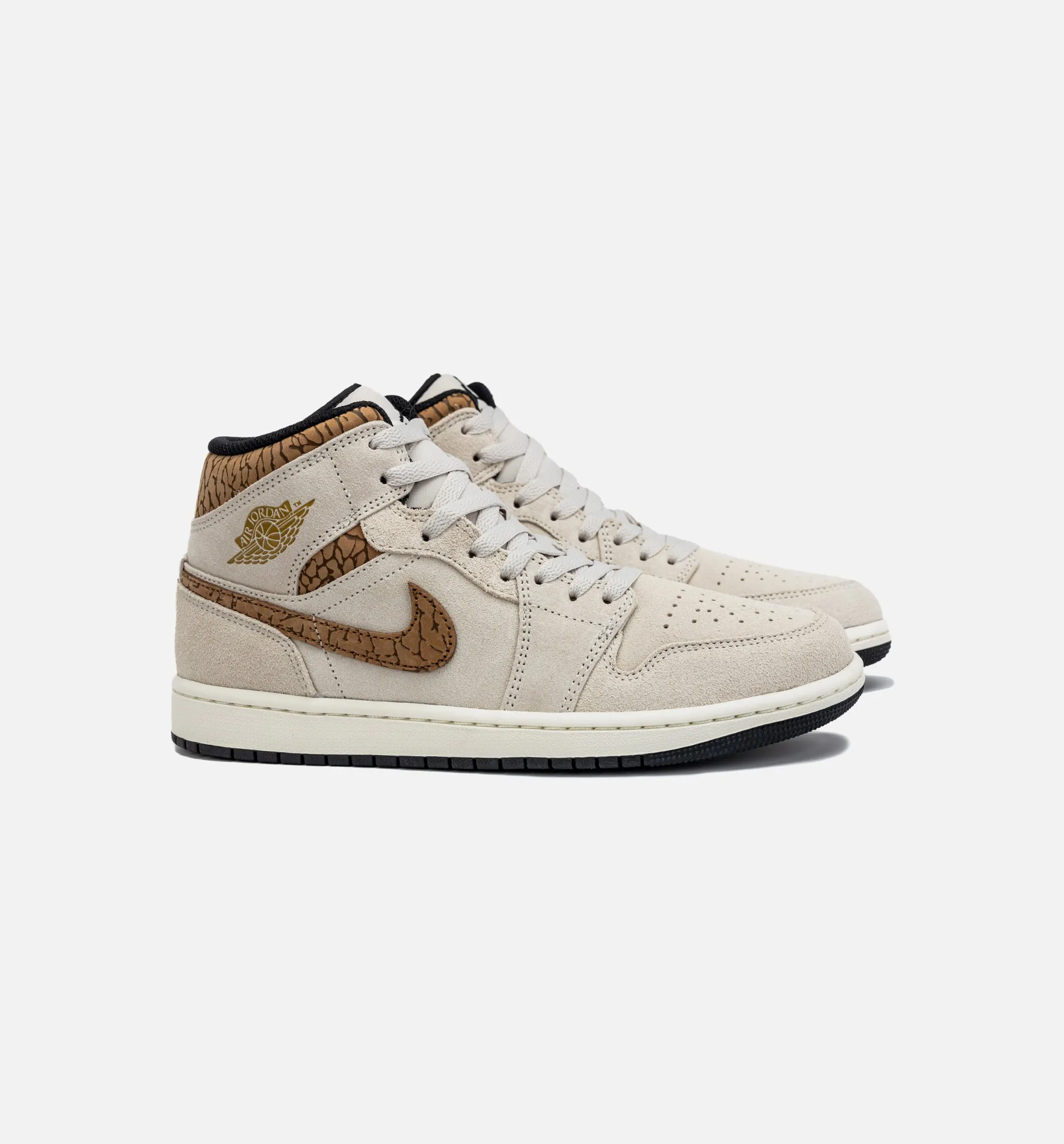 Air Jordan 1 Retro Mid SE Brown Elephant Mens Lifestyle Shoe - Light Orewood Brown/Metallic Gold