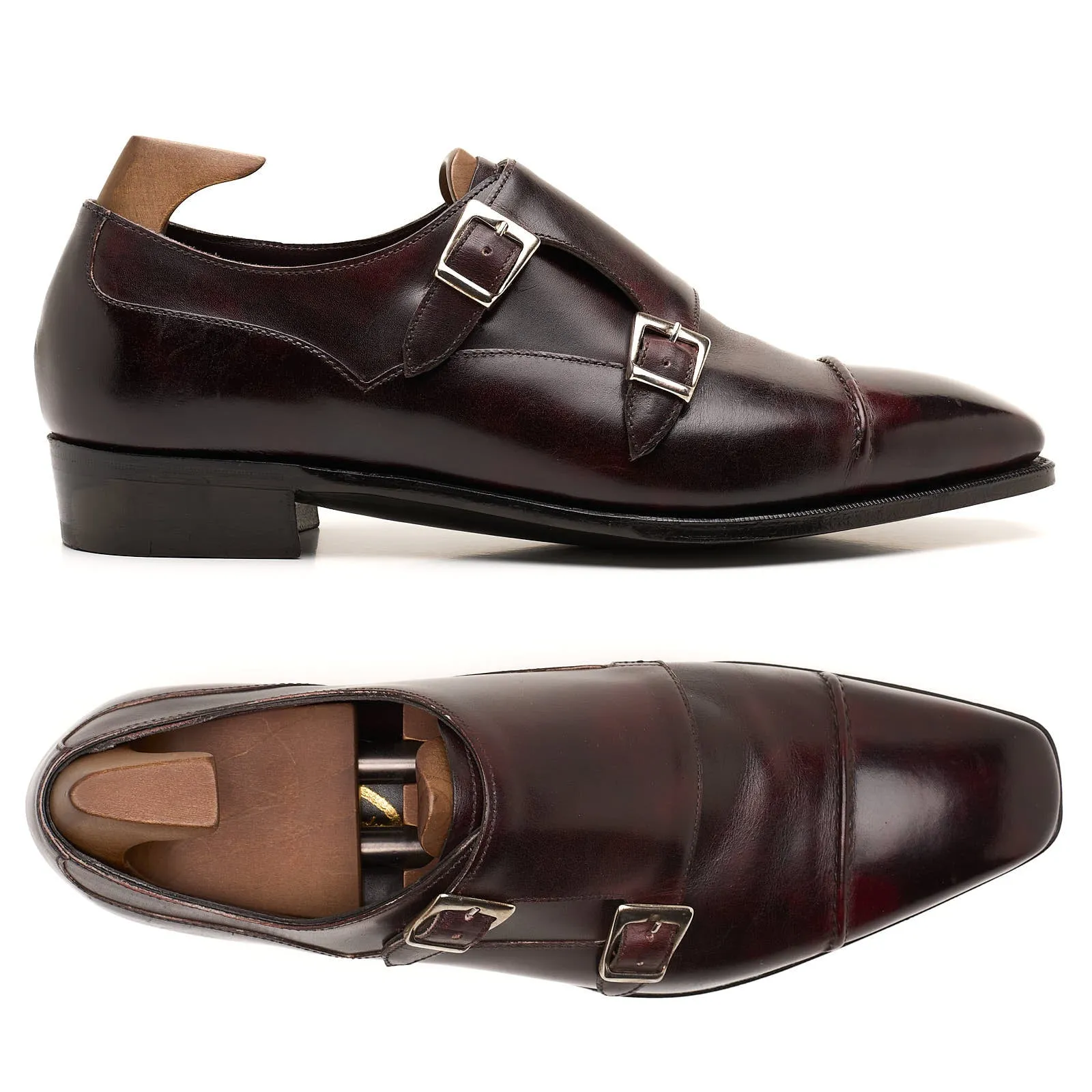 ANTHONY CLEVERLEY "Caine" Burgundy Leather Double Monk Dress Shoes UK 7.5E US 8