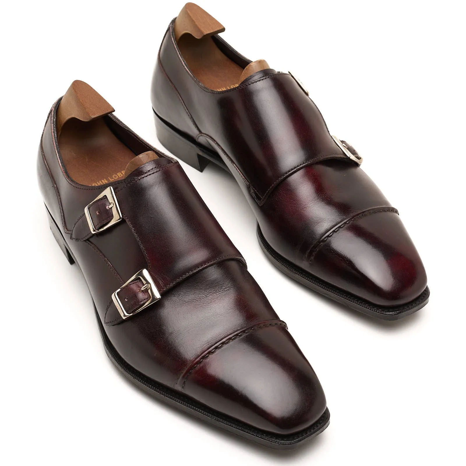 ANTHONY CLEVERLEY "Caine" Burgundy Leather Double Monk Dress Shoes UK 7.5E US 8