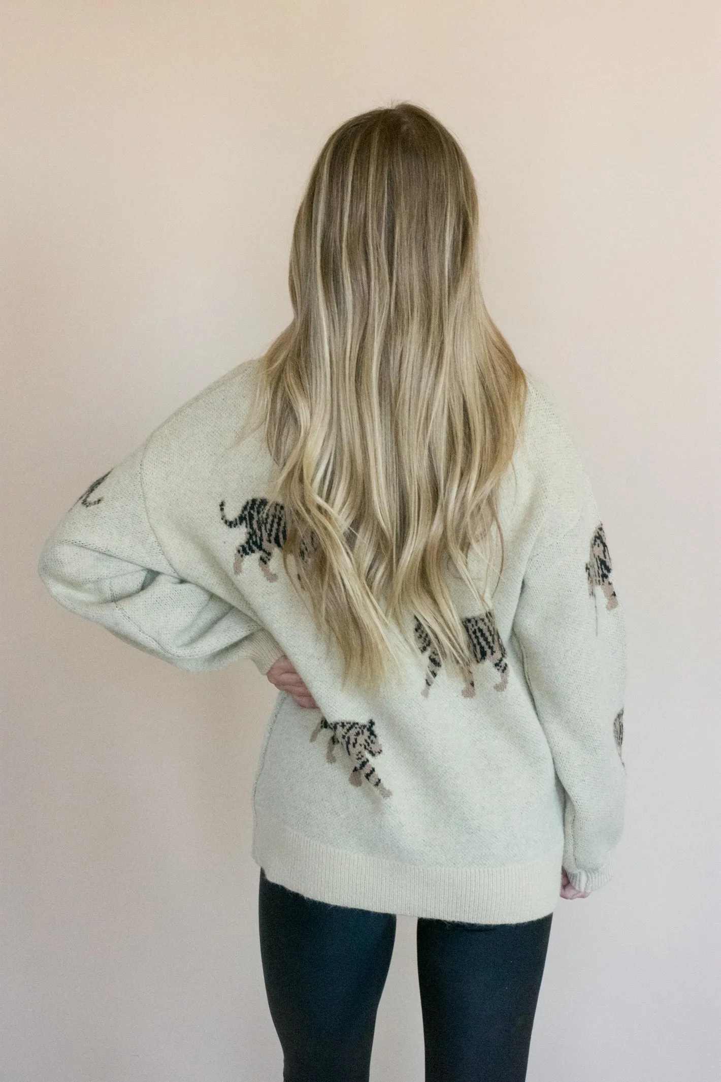 Born to Fly Oatmeal Tiger Pattern Sweater