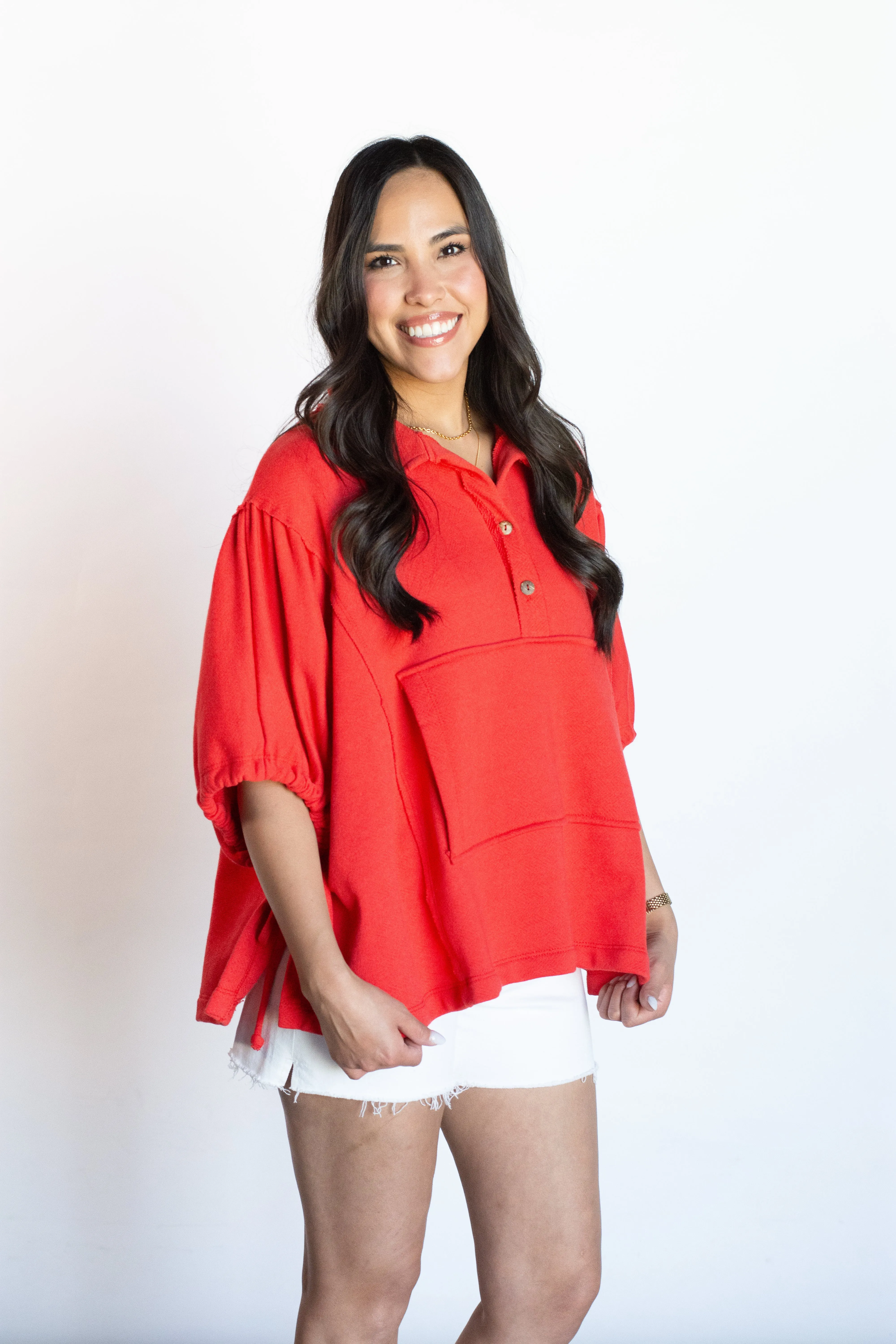 Castaway with Me Red Oversized Top