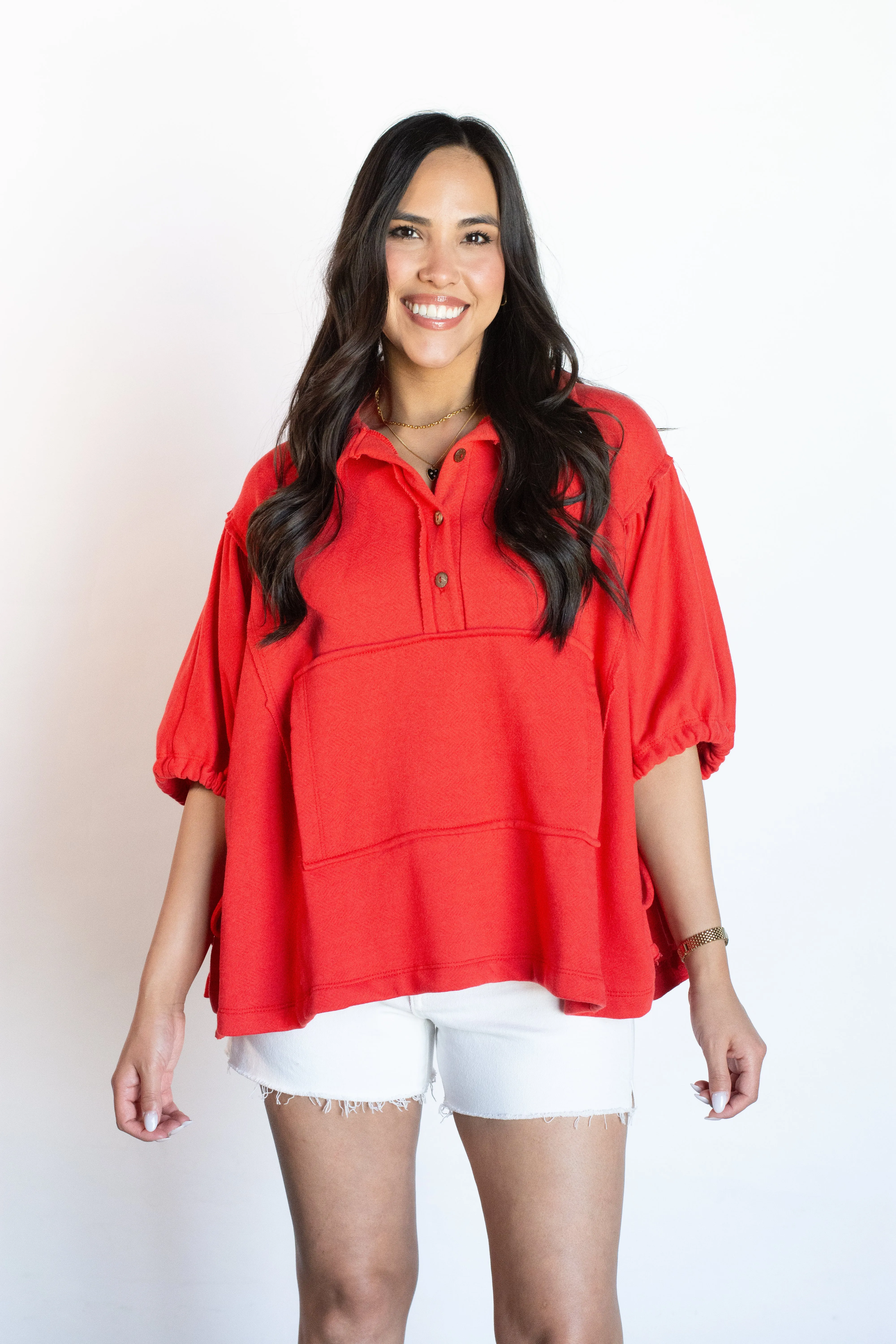 Castaway with Me Red Oversized Top