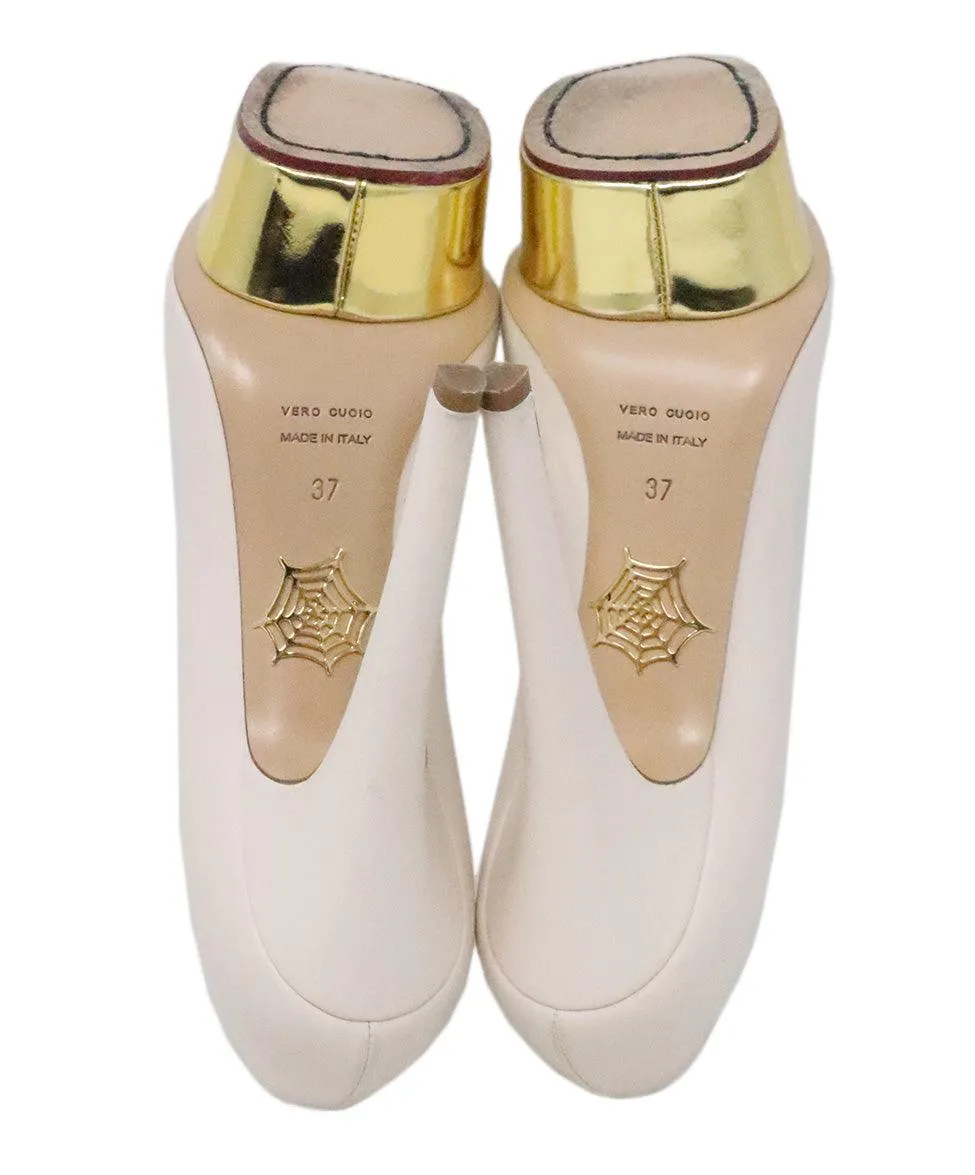 Charlotte Olympia Blush Leather Heels w/ Gold Platform sz 7