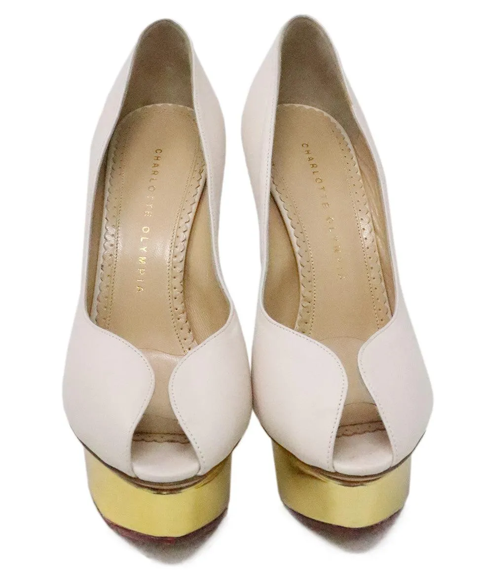 Charlotte Olympia Blush Leather Heels w/ Gold Platform sz 7