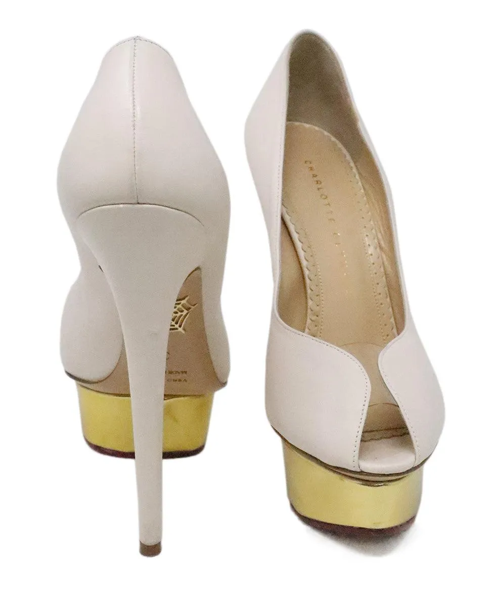 Charlotte Olympia Blush Leather Heels w/ Gold Platform sz 7