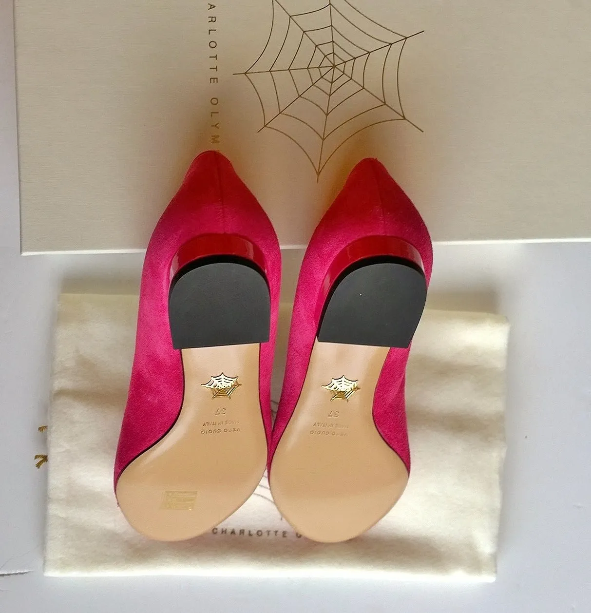 Charlotte Olympia Bright Pink Suede kitty flats sale shoes