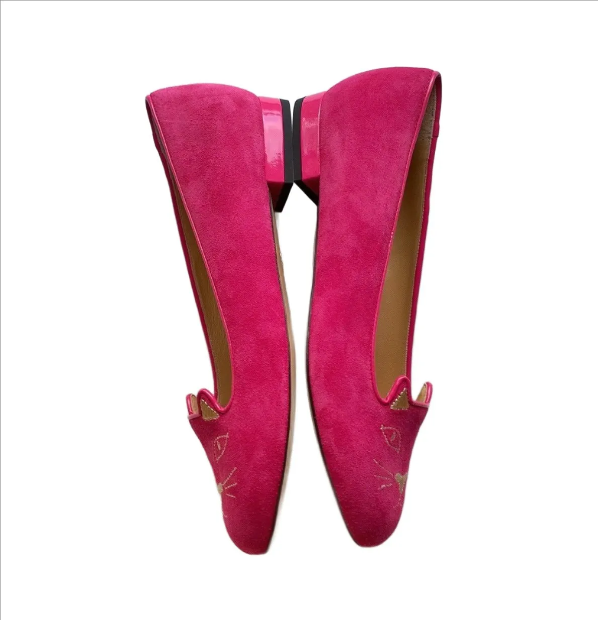 Charlotte Olympia Bright Pink Suede kitty flats sale shoes