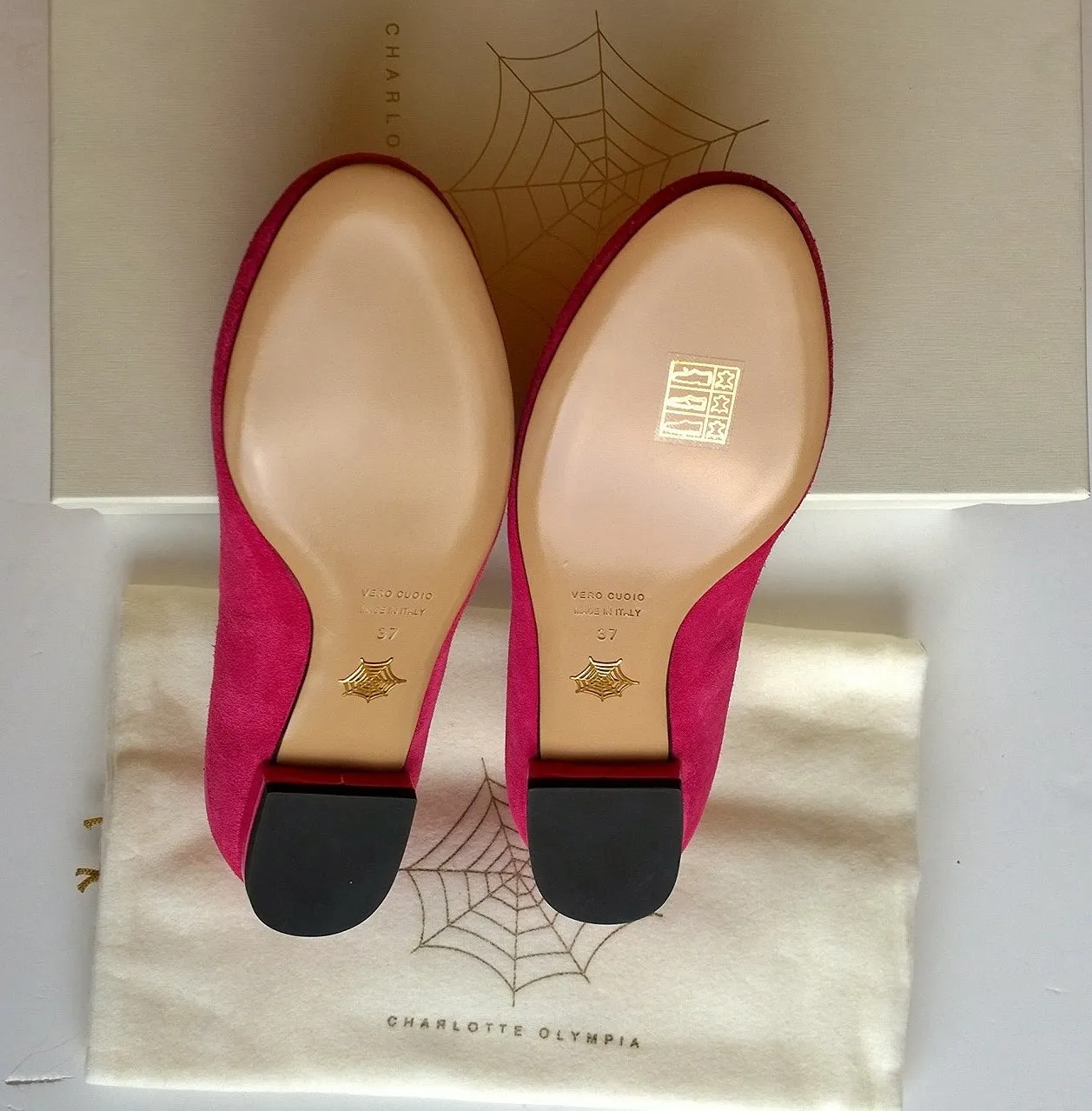 Charlotte Olympia Bright Pink Suede kitty flats sale shoes