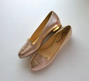 Charlotte Olympia Kitty Flats Rose Gold Leather new in box