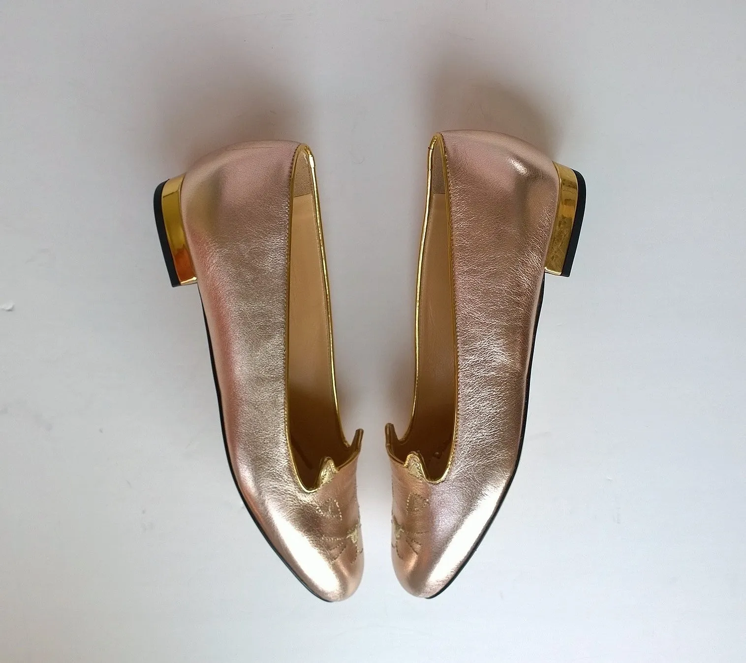 Charlotte Olympia Kitty Flats Rose Gold Leather new in box