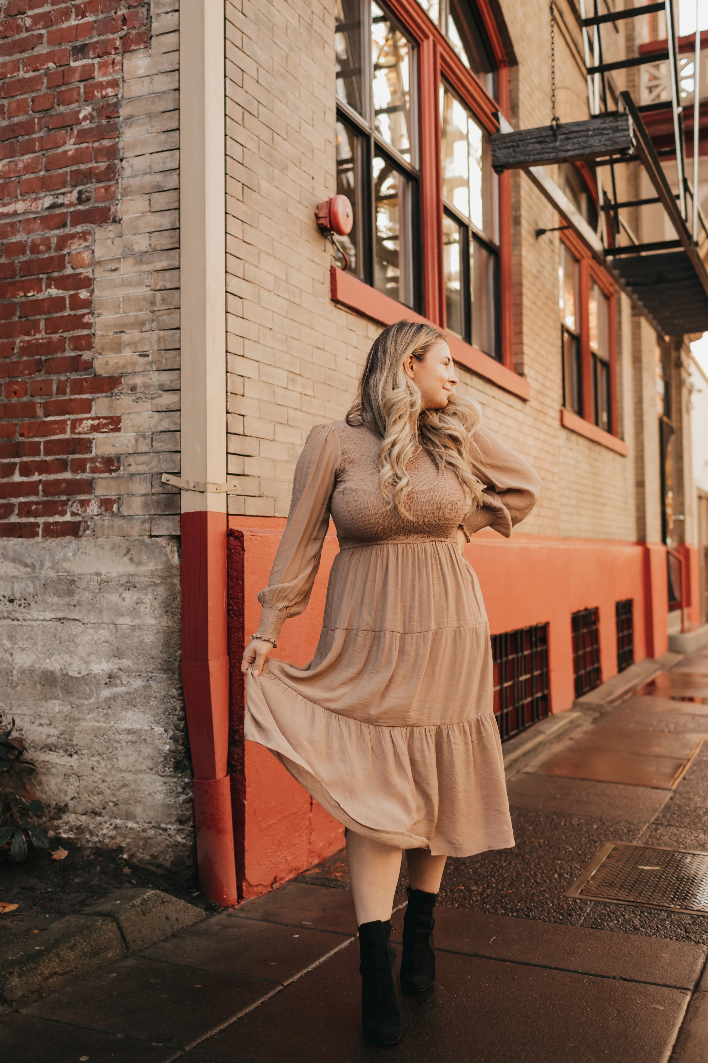 Charlotte Smocked Dress in Mocha PLUS SIZE