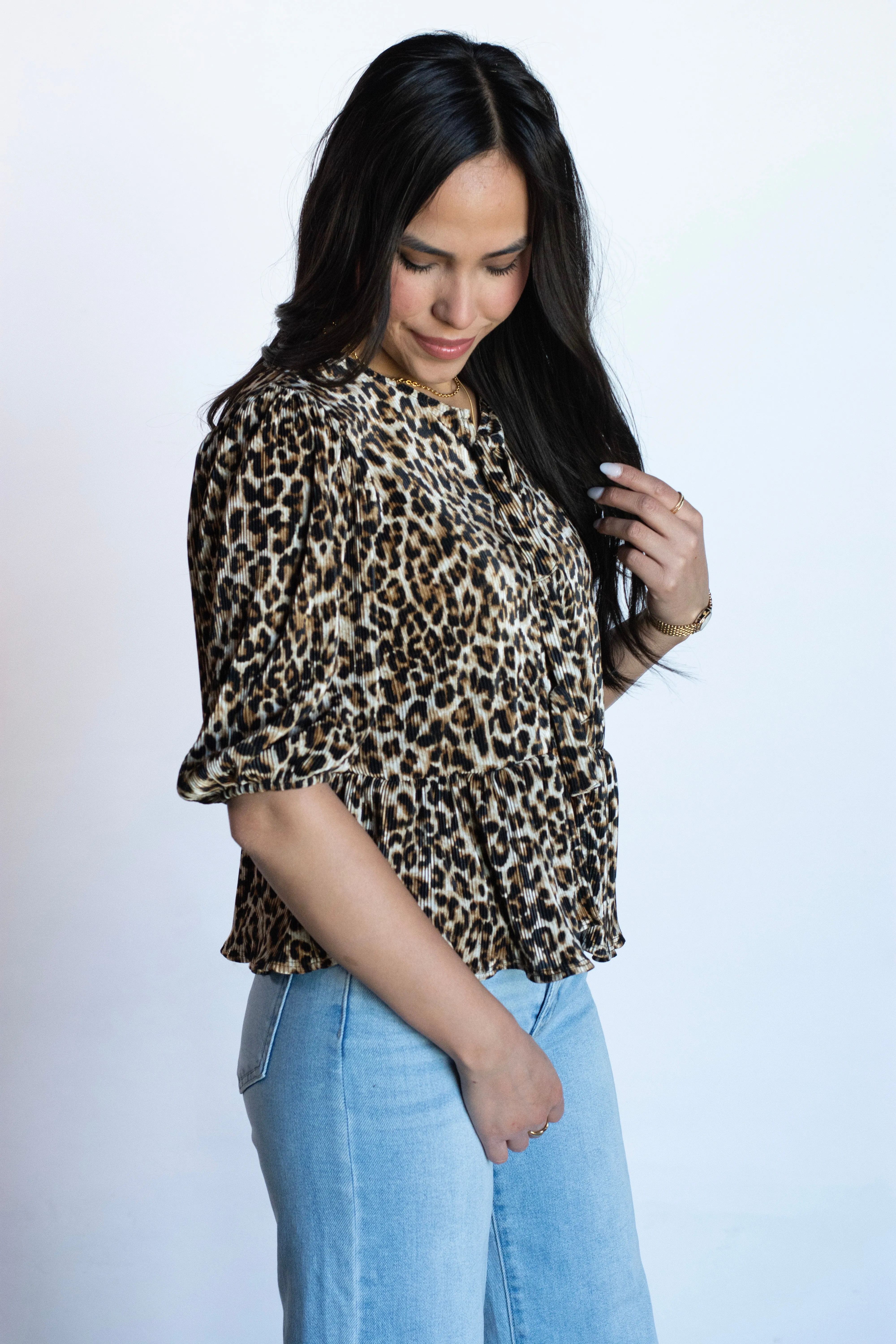 Chic Attitude Leopard Print Plisse Top