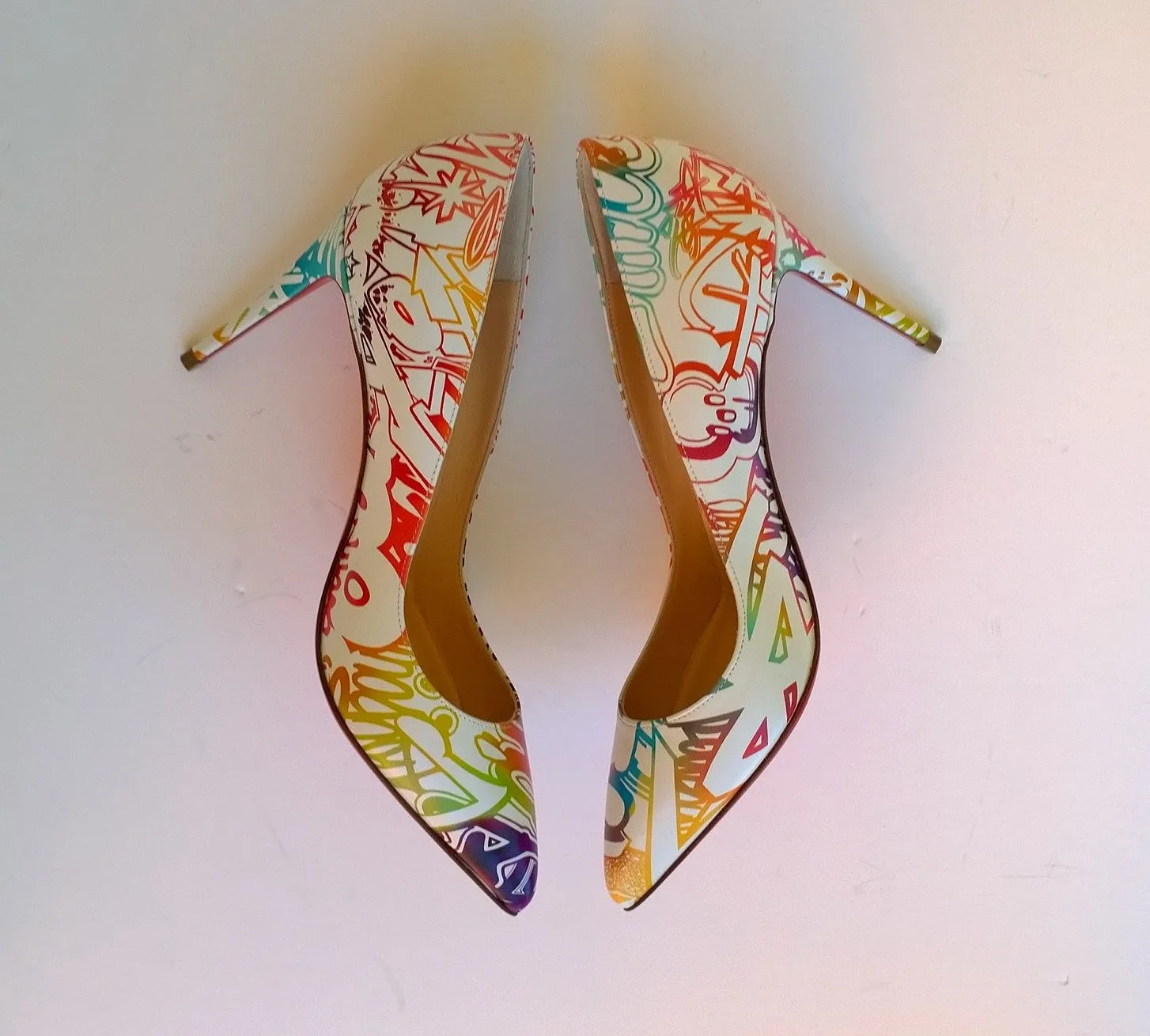 Christian Louboutin Pigalle Follies 85 Printed Graffitti Heels White Leather