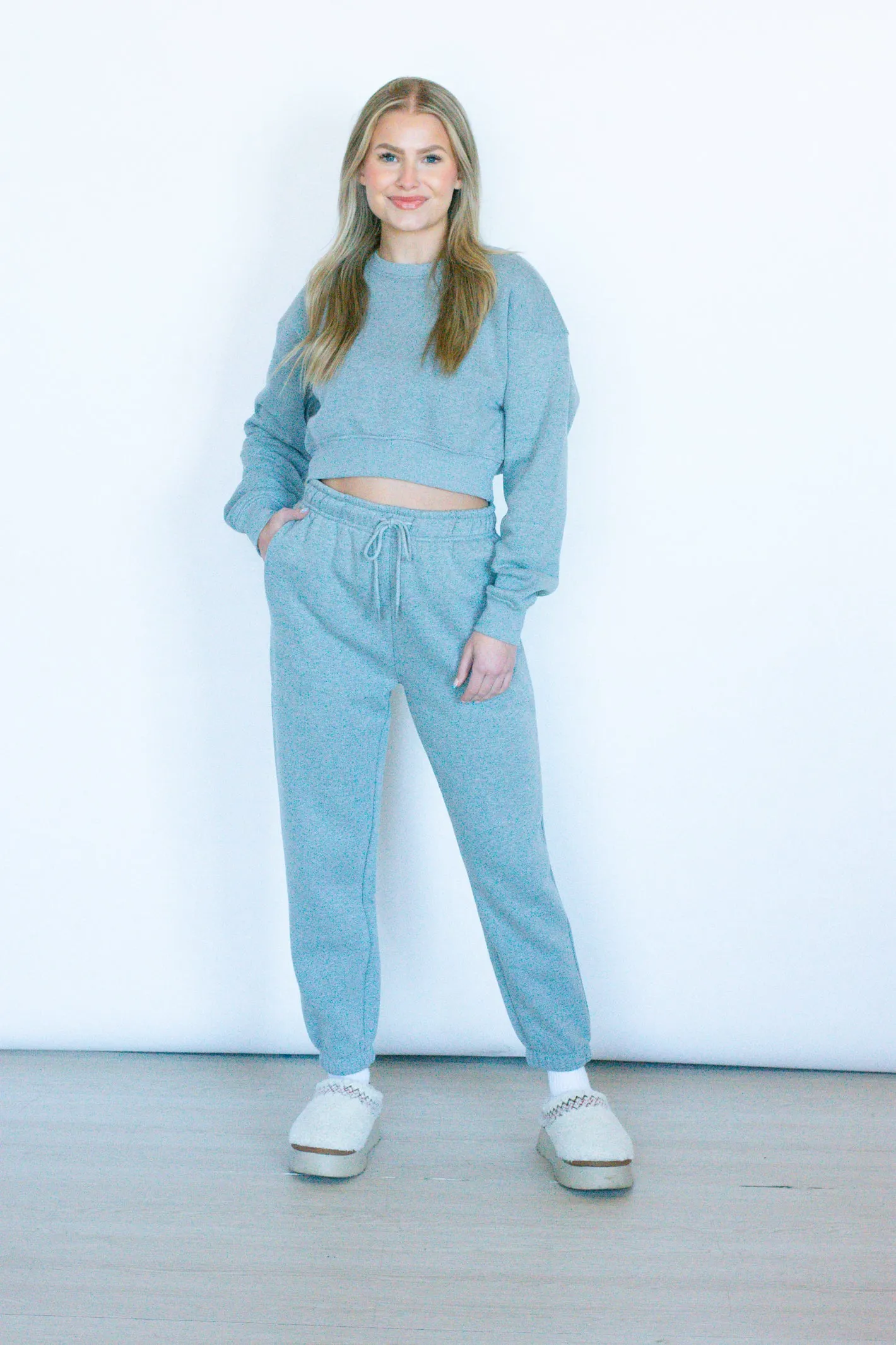 Cozy Plans Heather Grey Cropped Fleece Sweatshirt