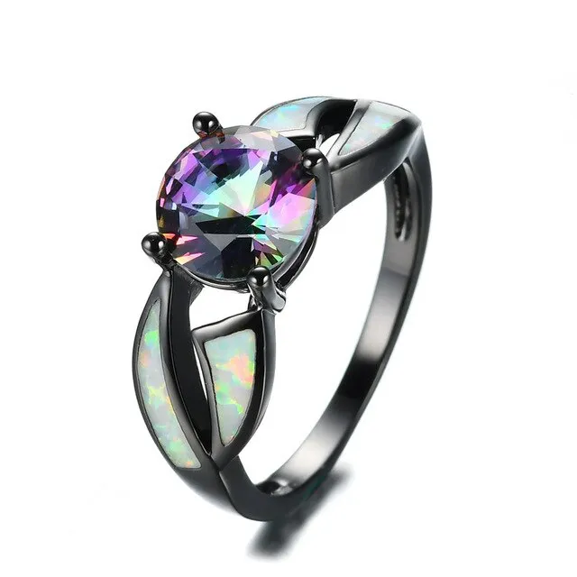 Cubic Zirconia and Opal Fashion Ring