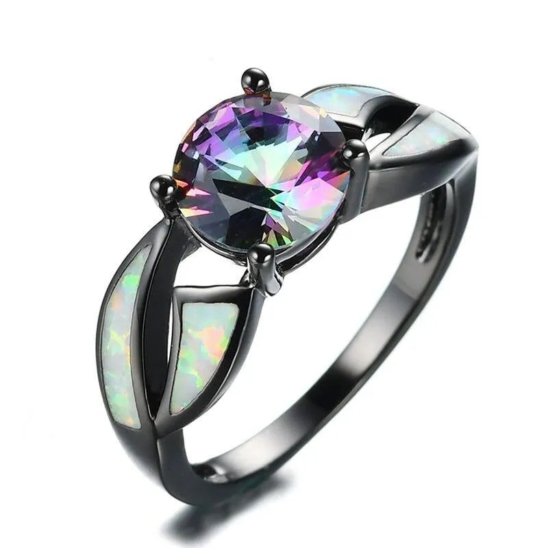 Cubic Zirconia and Opal Fashion Ring