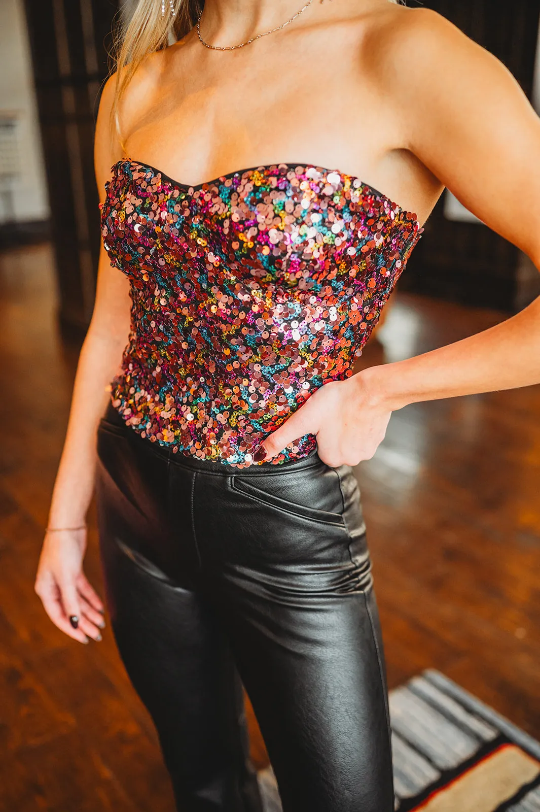 Disco Queen Multicolor Sequin Tube Top