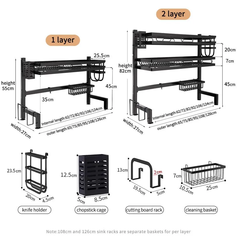 Dish Rack Stainless Steel Rak Pinggan Sinki Multifunction Dish Drainer Kitchen Rack Rak Pinggan Mangkuk 105cm sink rack