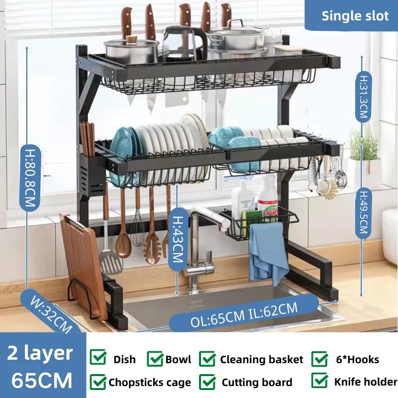 Dish Rack Stainless Steel Rak Pinggan Sinki Multifunction Dish Drainer Kitchen Rack Rak Pinggan Mangkuk 105cm sink rack