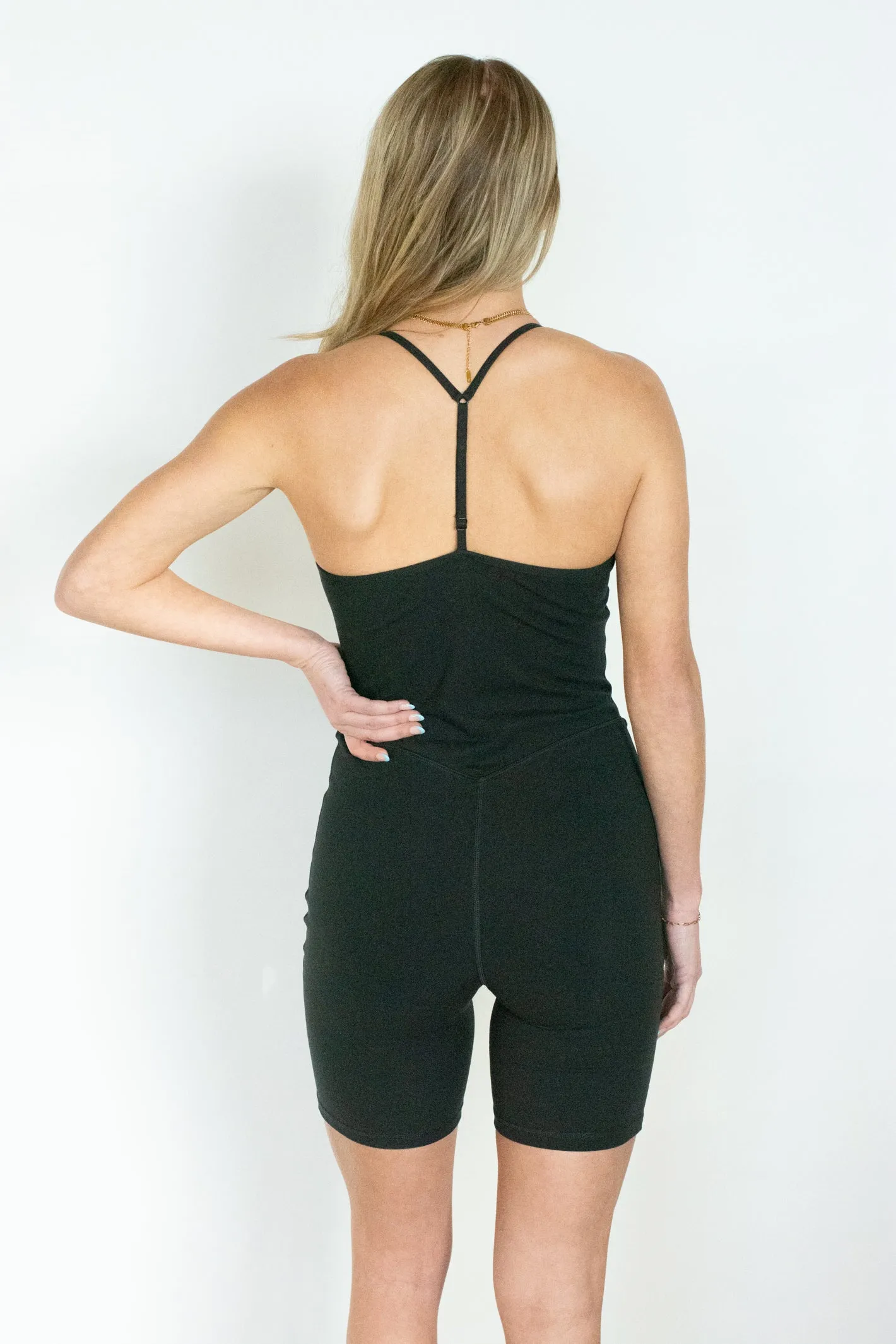 Easy Livin' Black T-Strap Back Romper