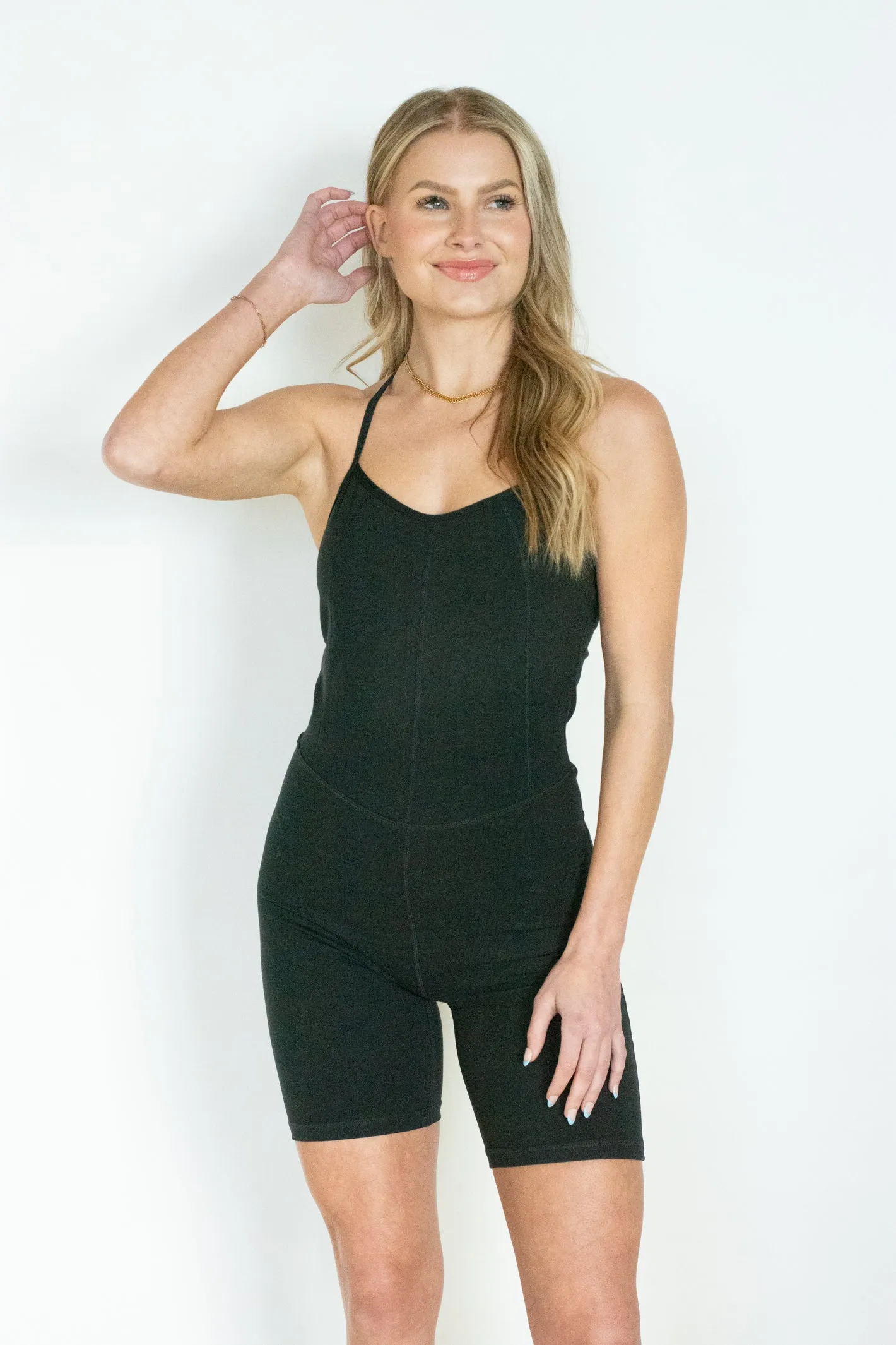 Easy Livin' Black T-Strap Back Romper