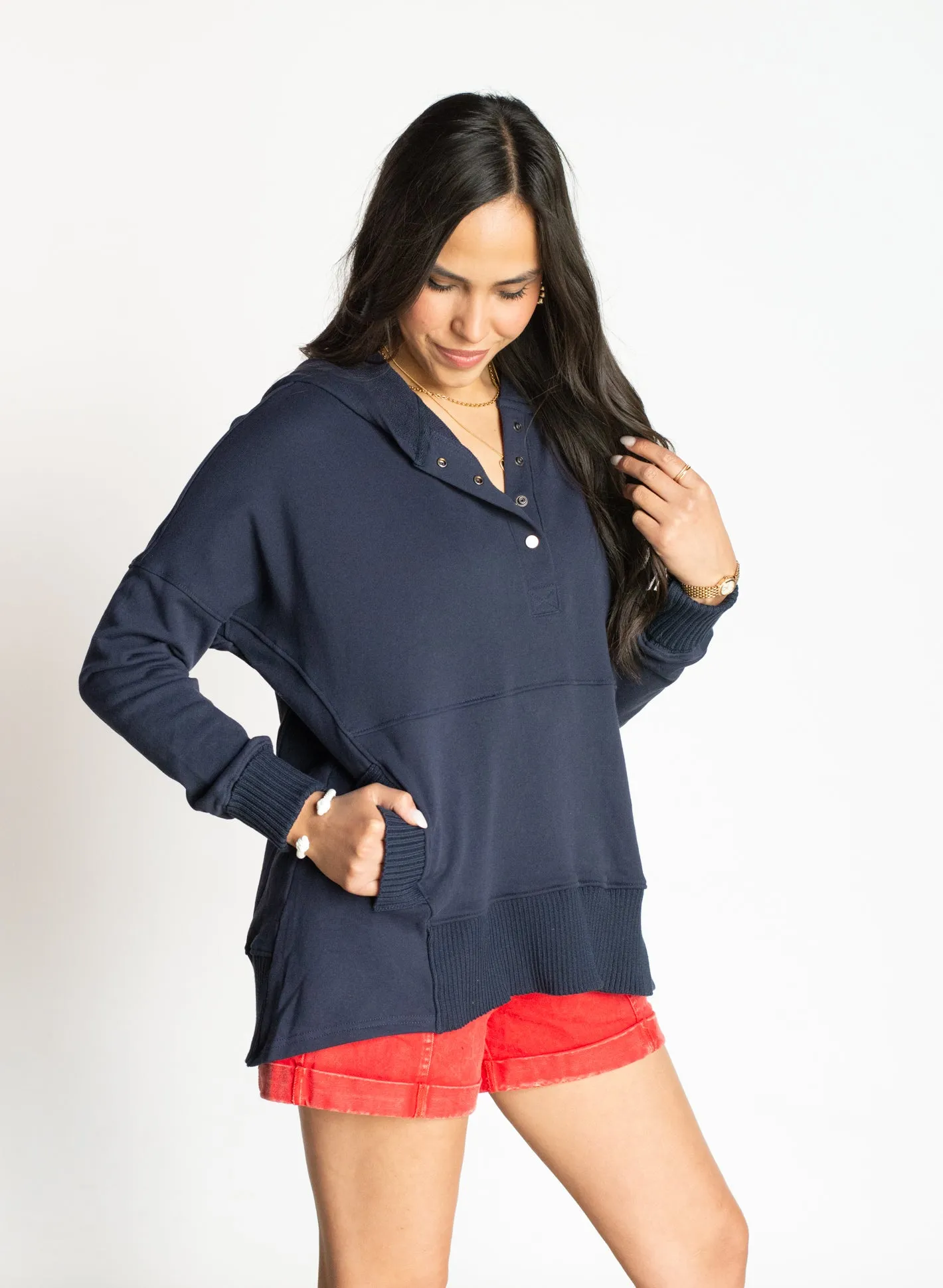 Easy to Wear Navy Hoodie Top