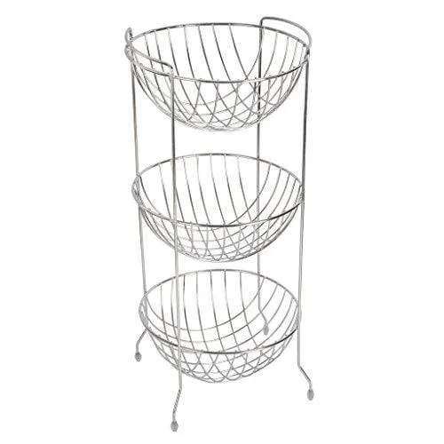 Embassy Fruit & Vegetable Rack, Round, 3-Tier, 27x64 cms, Stainless Steel (Multipurpose Kitchen Storage Rack/Shelf)