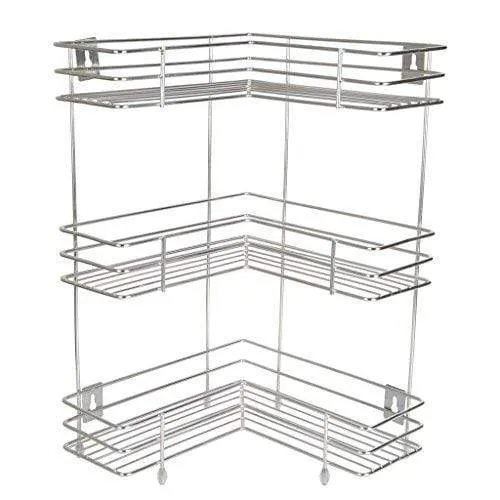 Embassy L-Shaped Corner Stand, Triple (3-Tier), 33X53 Cms, Stainless Steel (Multipurpose Storage Rack / Shelf - Kitchen, Bathroom Etc.)