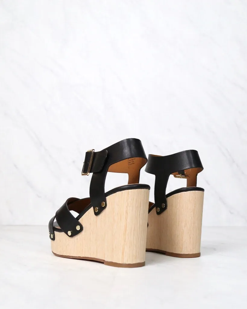 Final Sale - BC Footwear - Teeny Vegan Wedge Sandals - Black