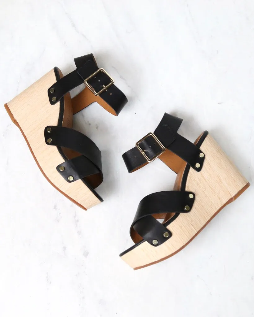 Final Sale - BC Footwear - Teeny Vegan Wedge Sandals - Black