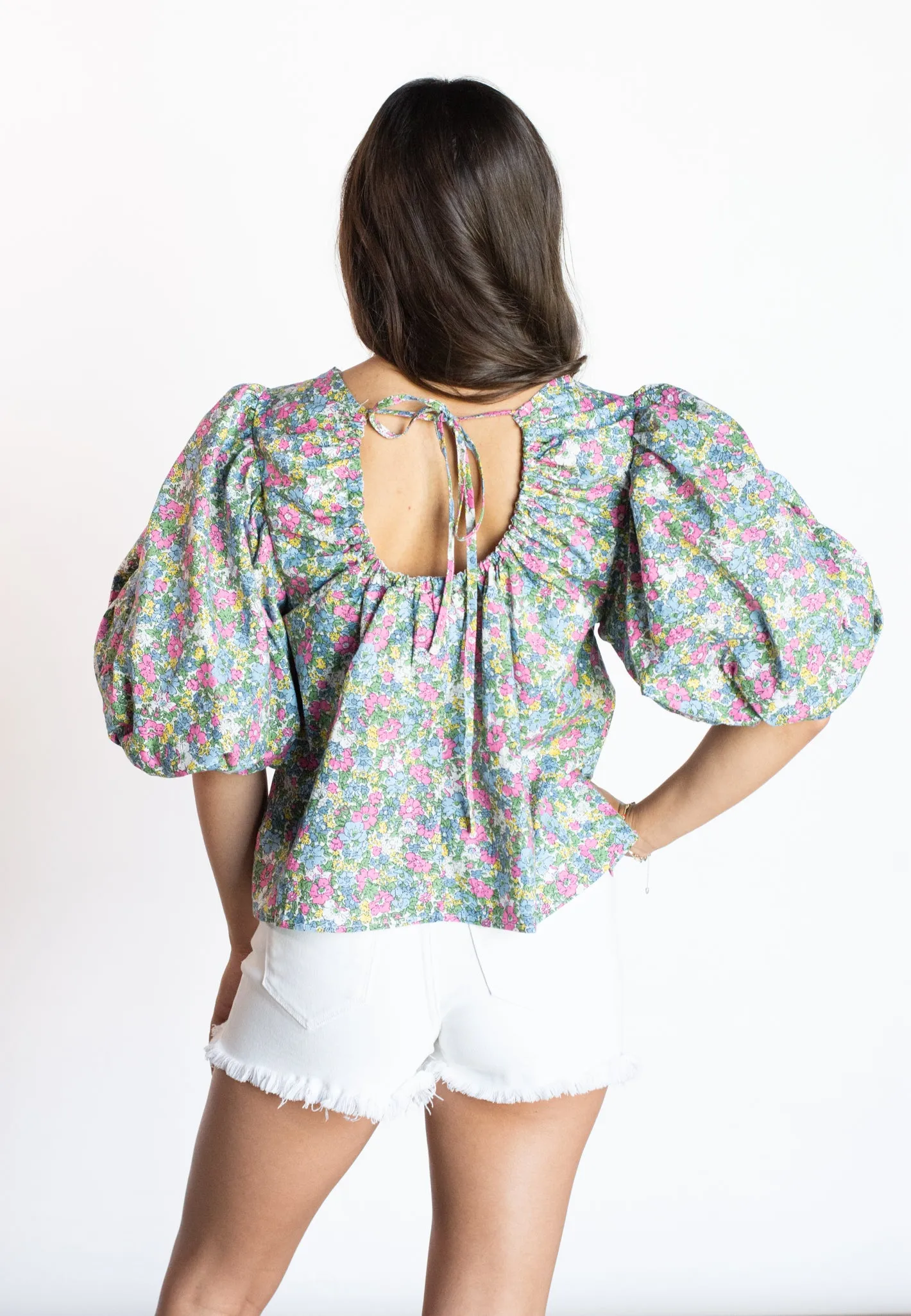 Floral Flirtations Pink Multicolor Puff Sleeve Top