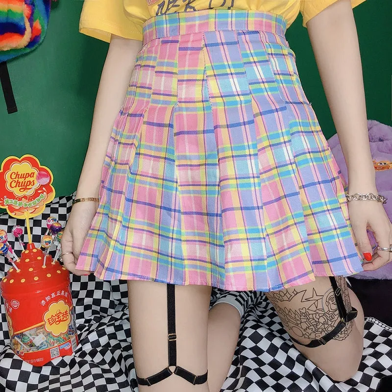 GRADUAL PINK CHECKER JK PLEATED SKIRT BELT BY61024