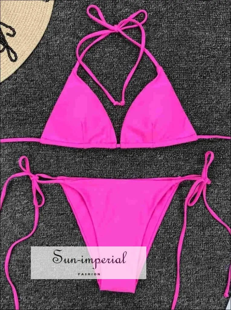 Hot Pink Halter Tie Brazilian Bikini Set