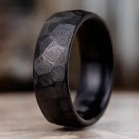 (In-Stock) The Apollo Noir | Men's Hammered Black Titanium Wedding Band - Size 10.5 | 8mm Wide