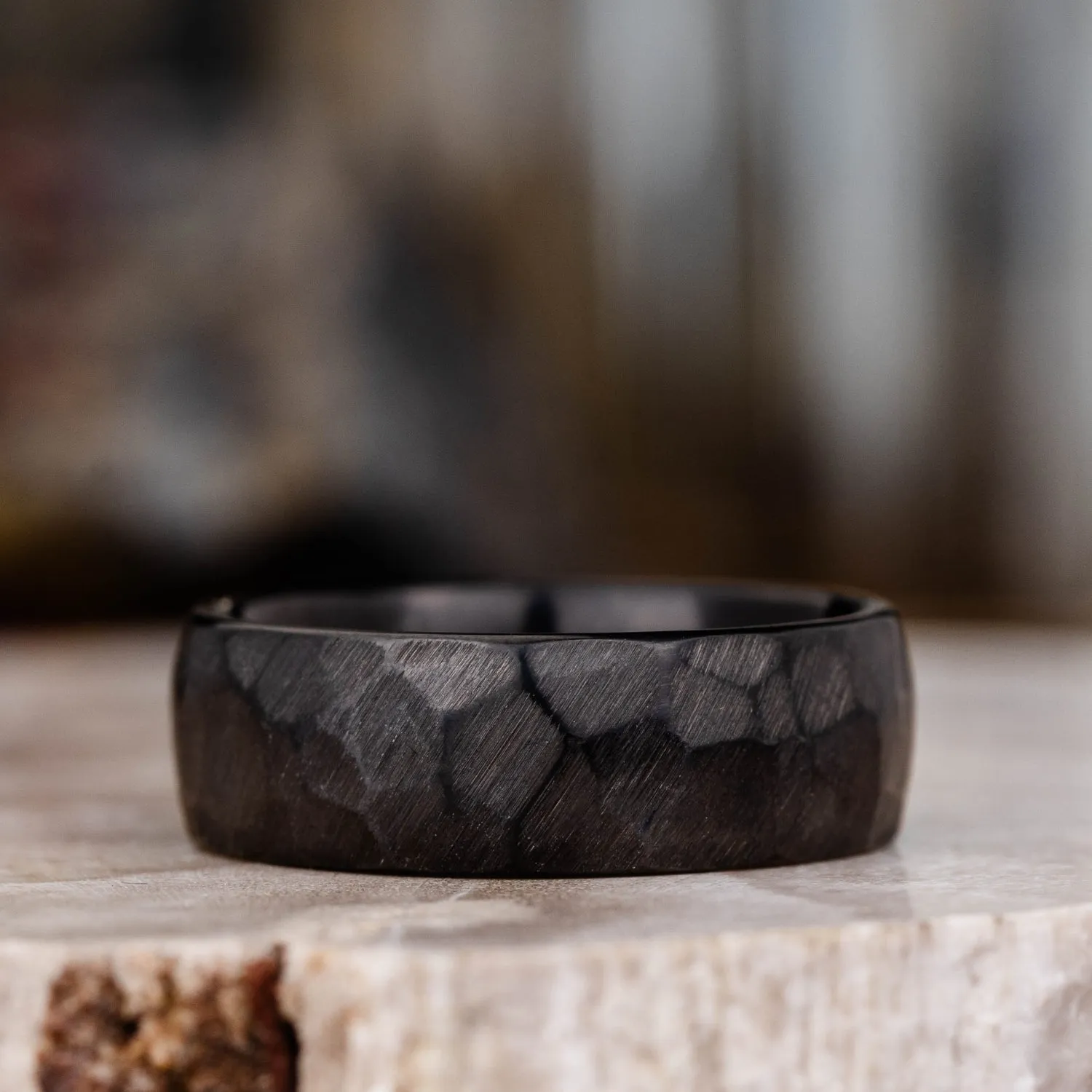 (In-Stock) The Apollo Noir | Men's Hammered Black Titanium Wedding Band - Size 10.5 | 8mm Wide