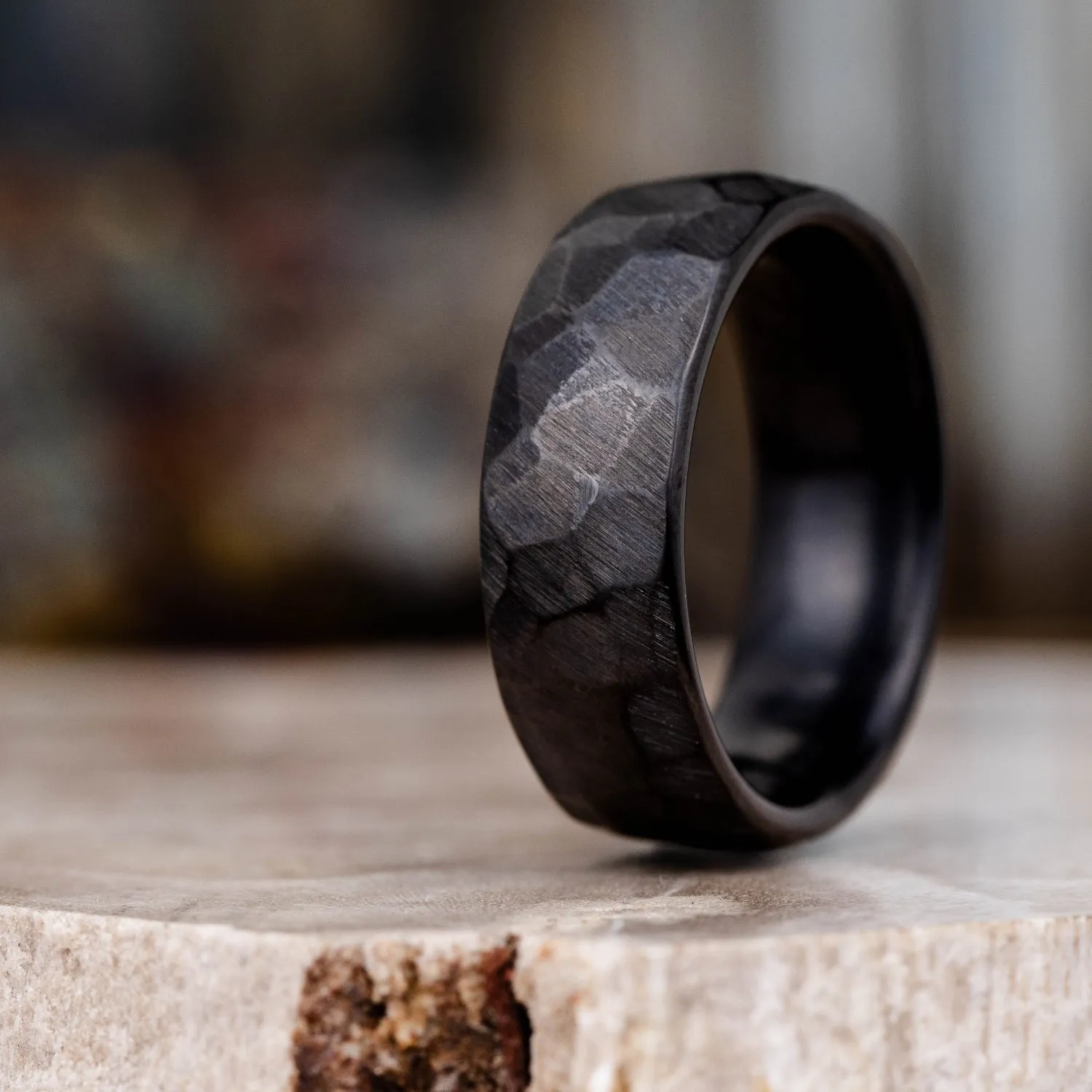 (In-Stock) The Apollo Noir | Men's Hammered Black Titanium Wedding Band - Size 10.5 | 8mm Wide