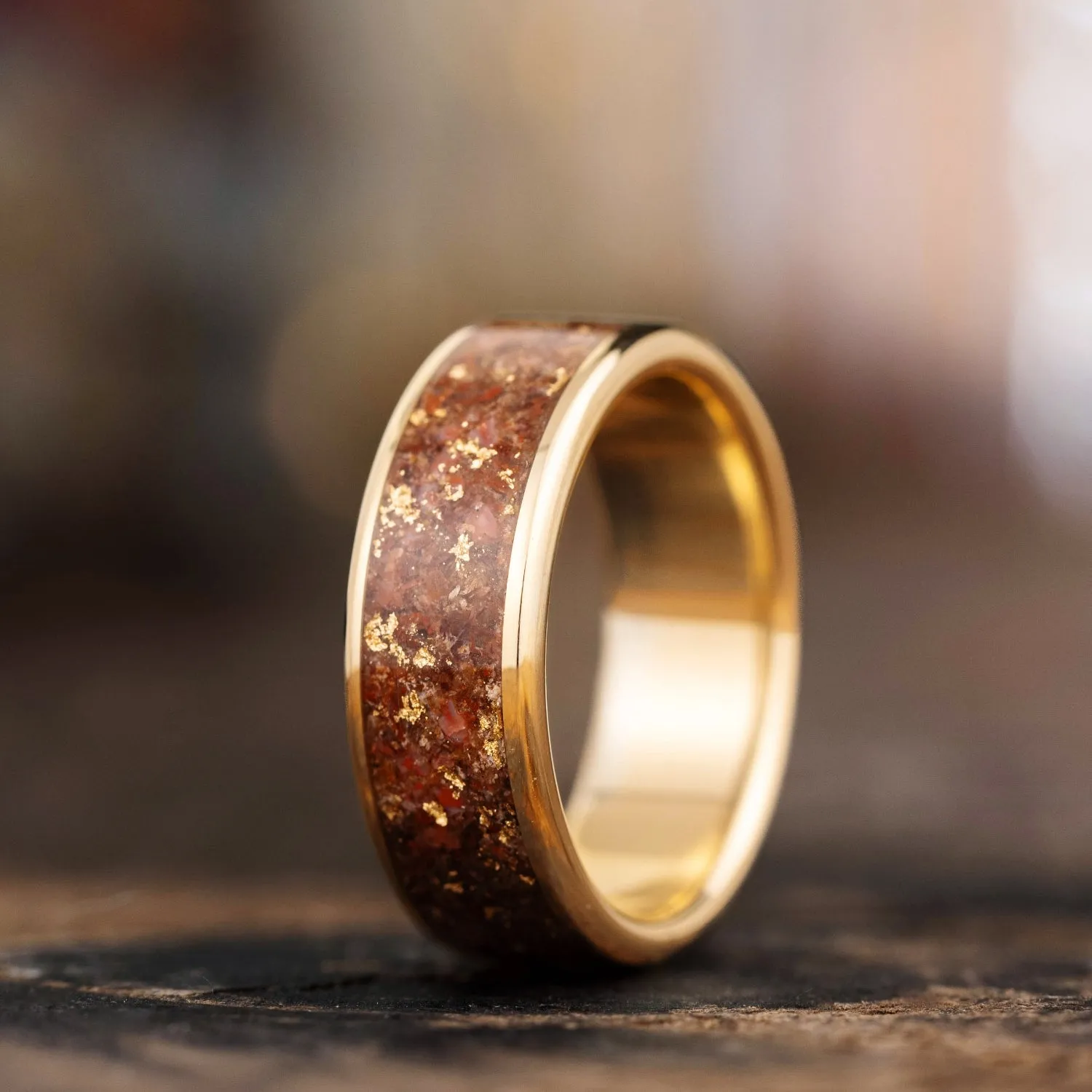 (In-Stock) The Relic | 10k Yellow Gold Dinosaur Bone Ring with Gold Flakes- Size 11 | 8mm Wide