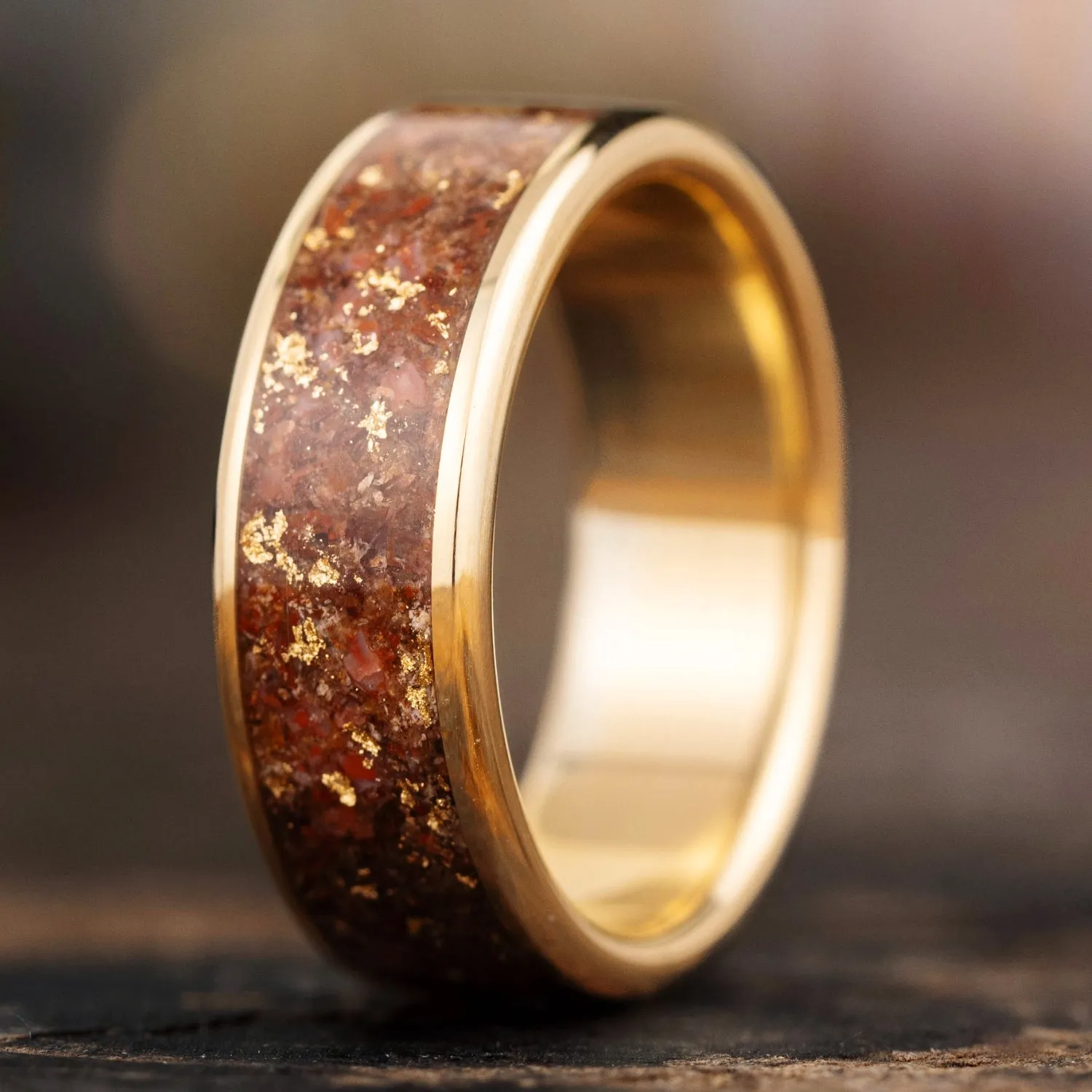 (In-Stock) The Relic | 10k Yellow Gold Dinosaur Bone Ring with Gold Flakes- Size 11 | 8mm Wide