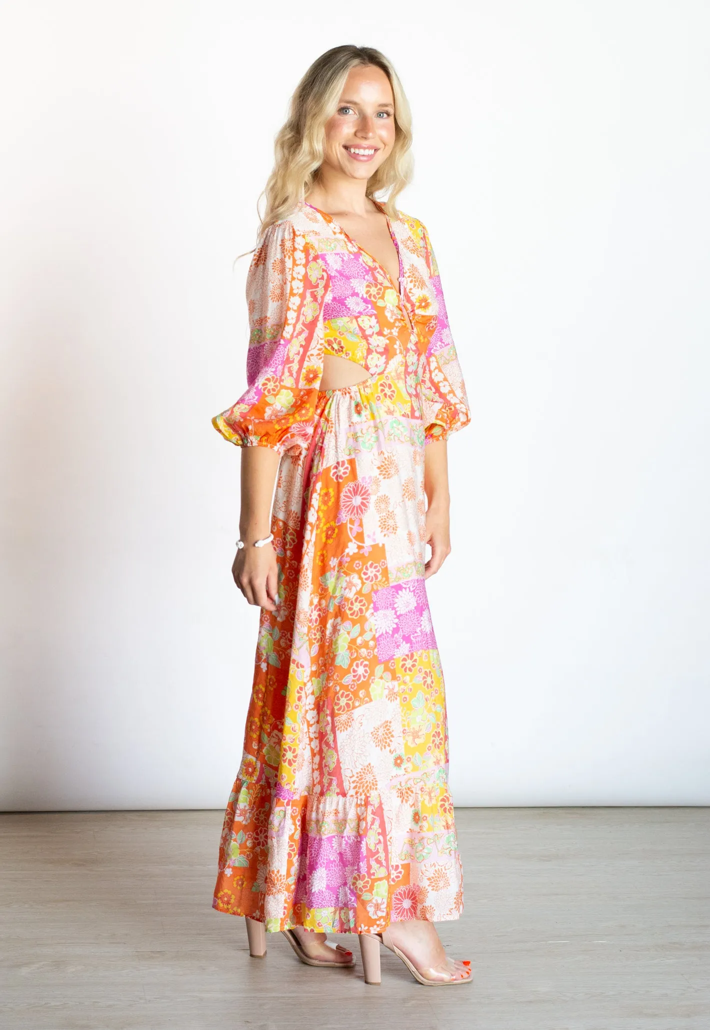 Love without End Patchwork Cut Out Maxi Dress