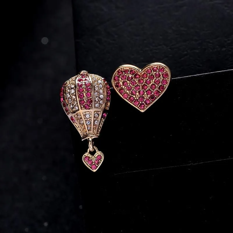 Luxury Hot-air Balloon Heart Asymmetrical Crystal Earrings