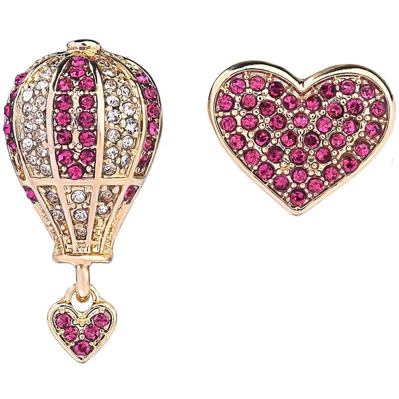 Luxury Hot-air Balloon Heart Asymmetrical Crystal Earrings