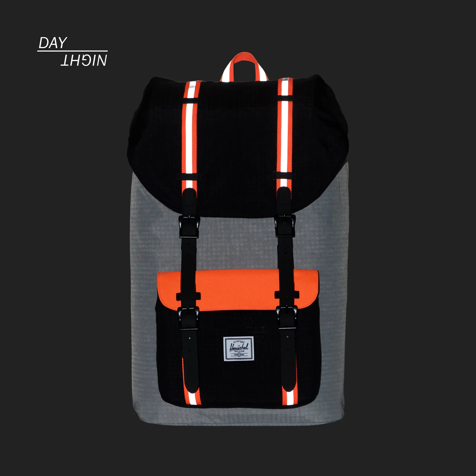 Mochila Herschel Little America Sharkskin Enzyme Ripstop/Black Enzyme Ripstop/Shocking Orange - Reflective