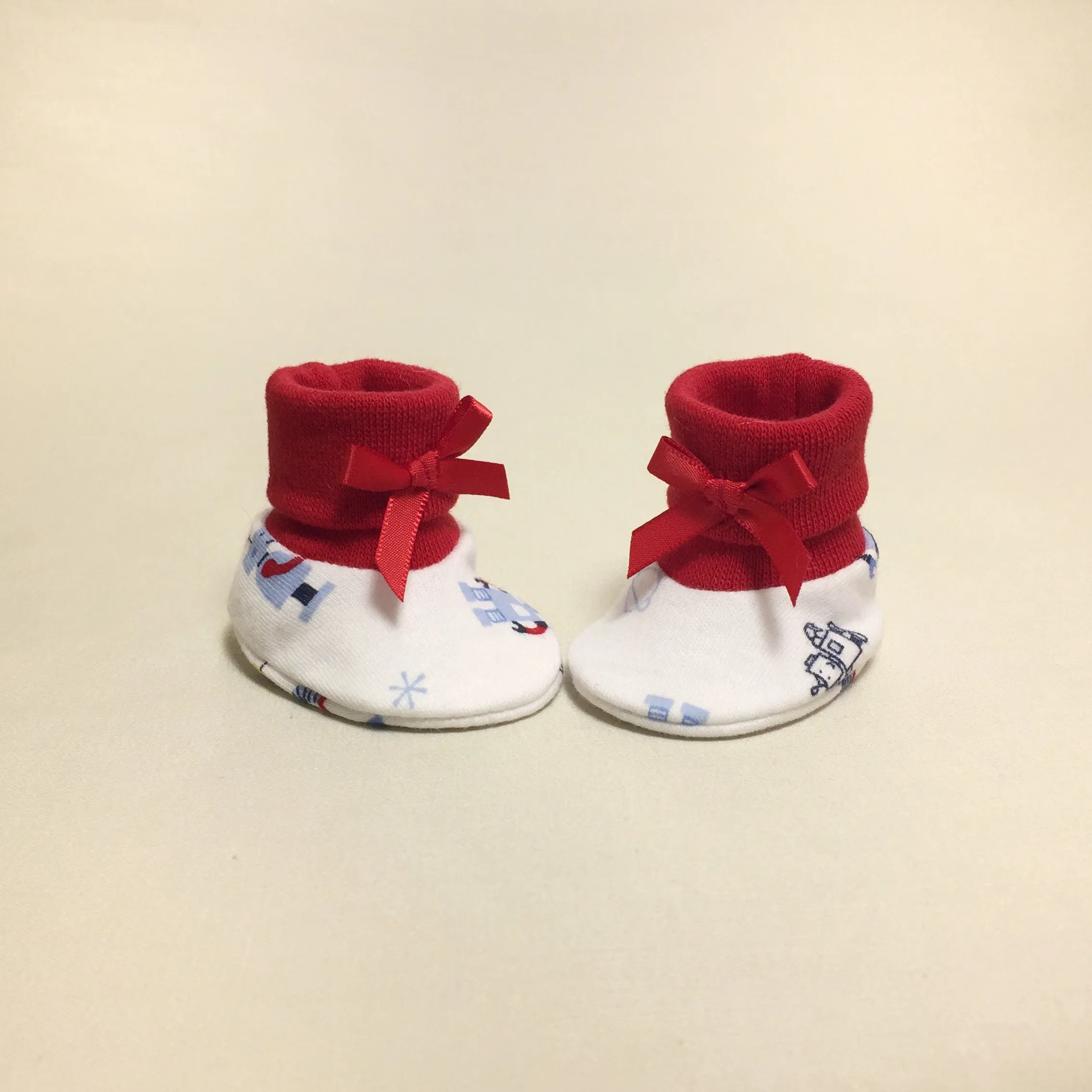 NICU Booties Robots Red