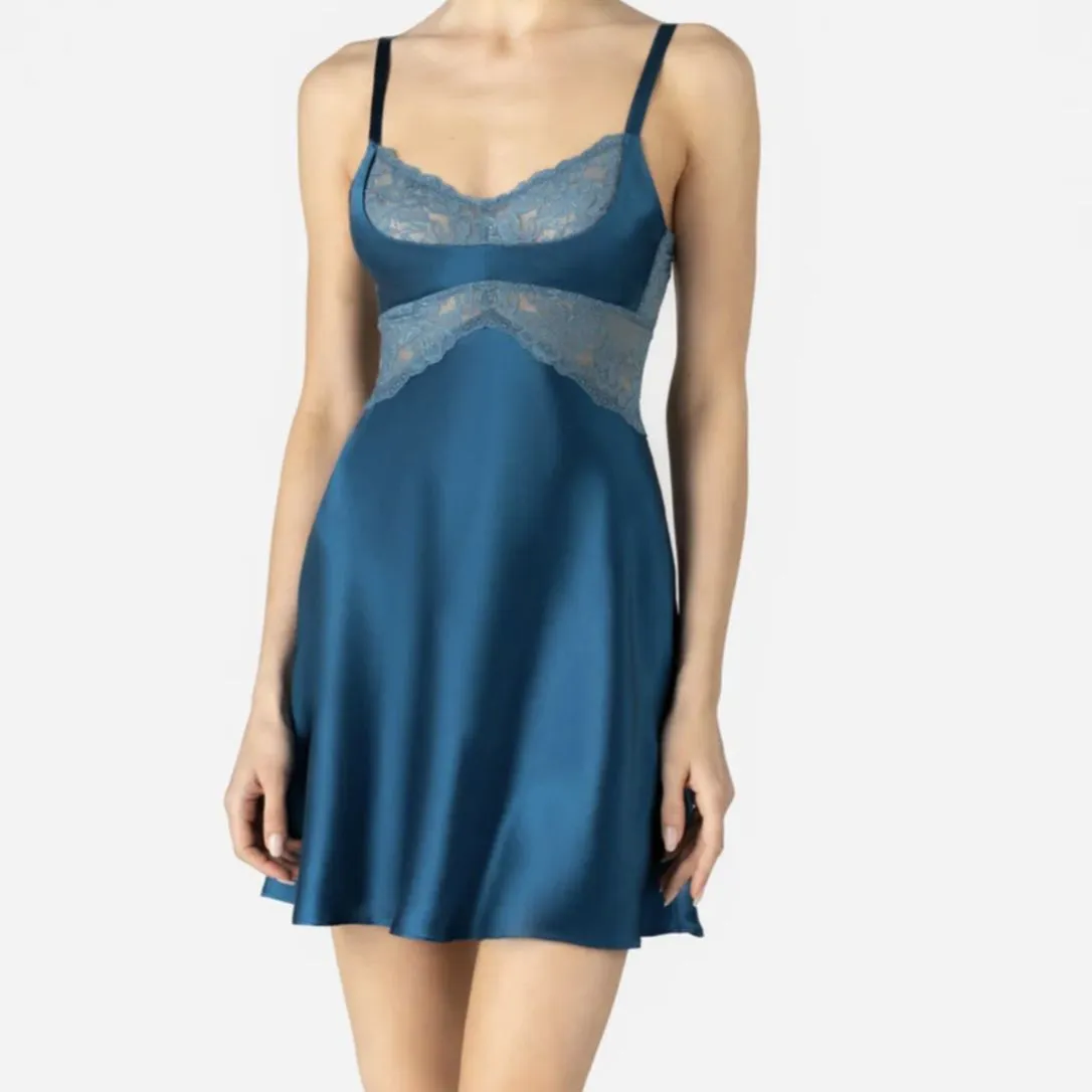 NK iMode Morgan Cradle Bust Silk Chemise in Blue Topaz 5508-M200