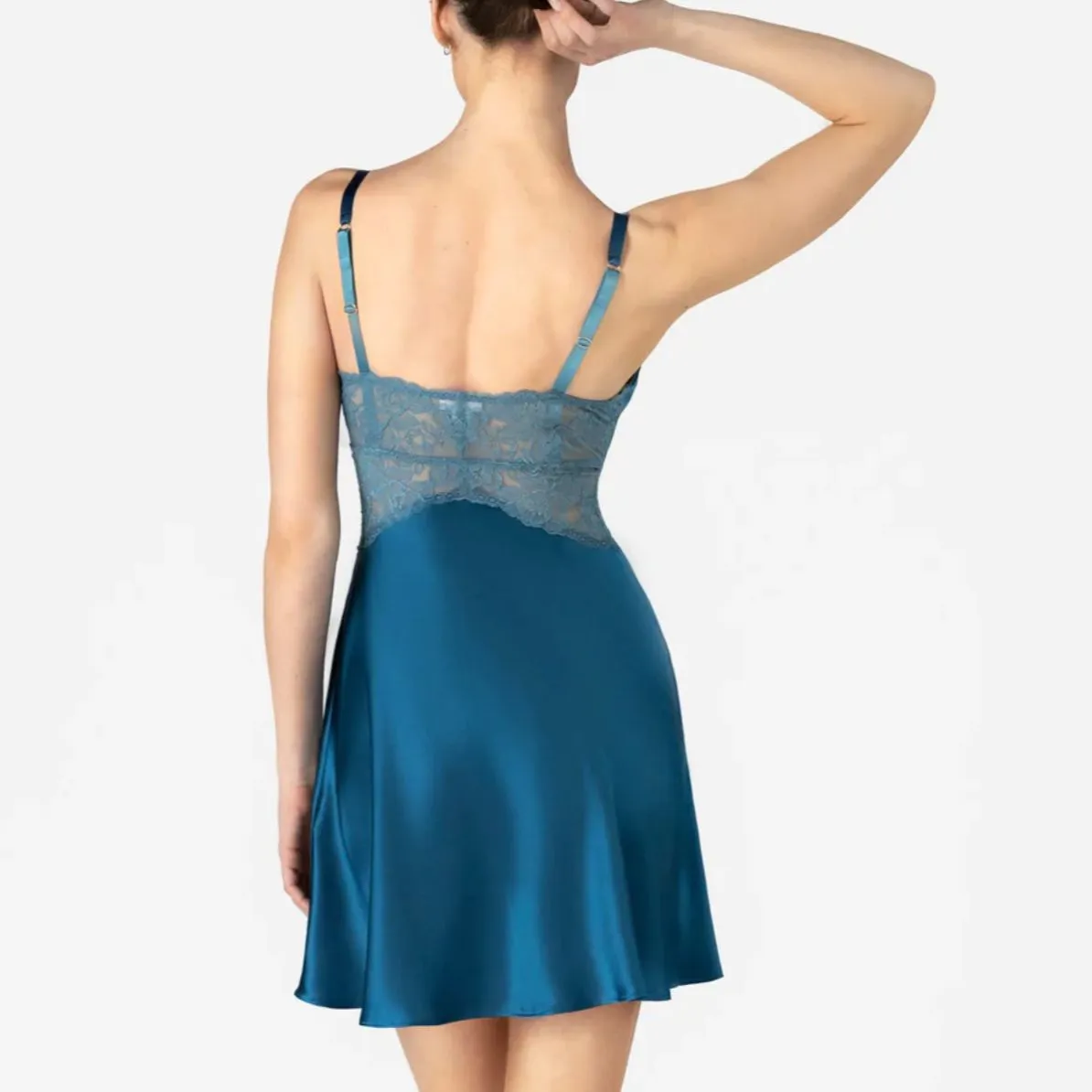 NK iMode Morgan Cradle Bust Silk Chemise in Blue Topaz 5508-M200