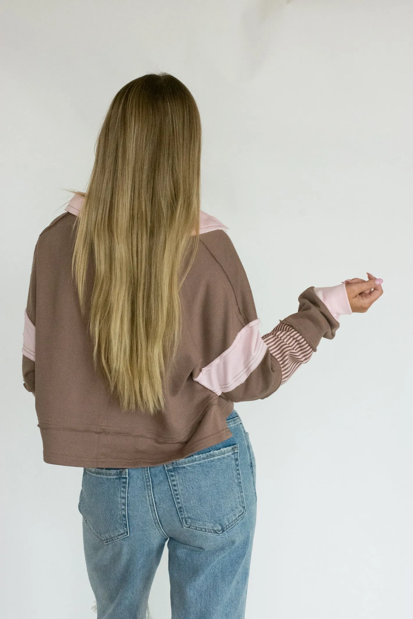 Nothing Like It Brown-Pink Terry Sweatshirt Top