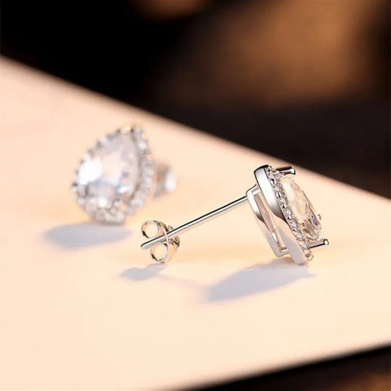 Pear Cut Halo Moissanite Stone Stud Earrings