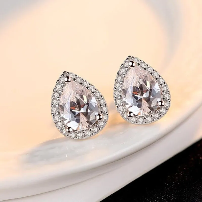 Pear Cut Halo Moissanite Stone Stud Earrings